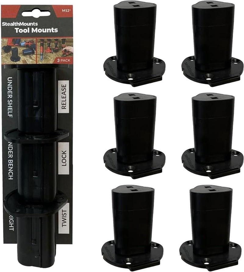 StealthMounts Tool Holder Compatible with Milwaukee M12 (6 Pack) - Black | Locking Tool Mounts | Made in the UK - Image 1